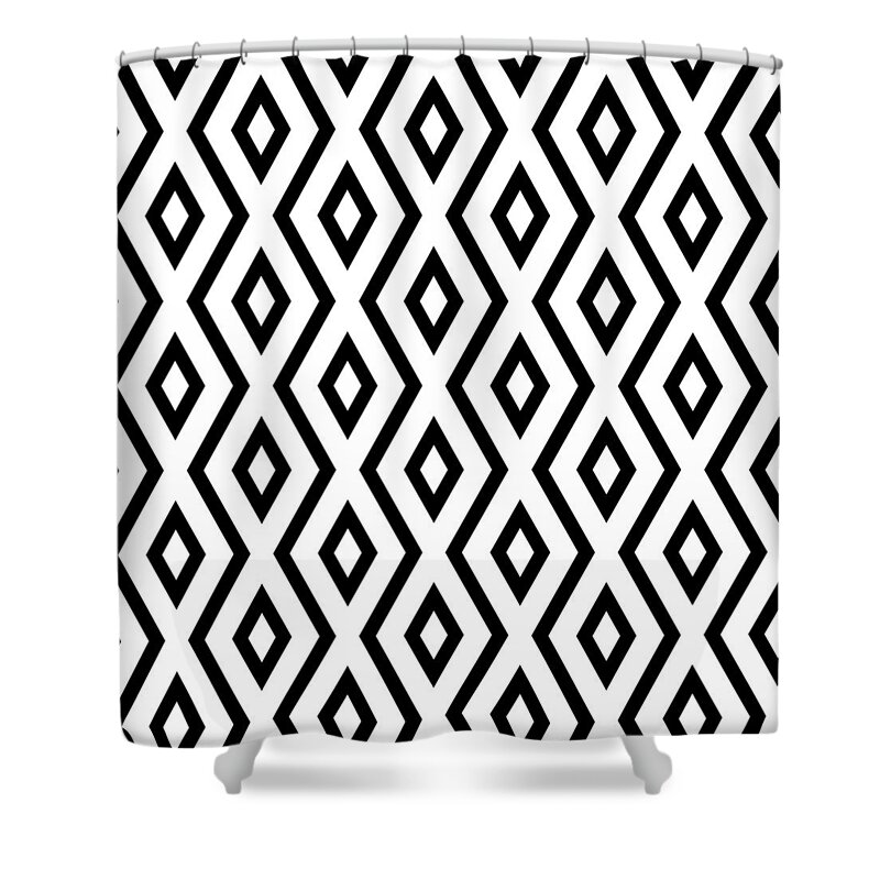 White And Black Shower Curtain featuring the mixed media White and Black Pattern by Christina Rollo