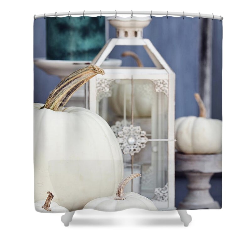 Thanksgiving Shower Curtain featuring the photograph White Autumn Decorations by Stephanie Frey
