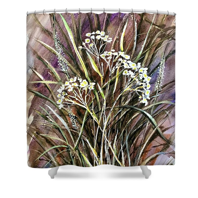 Flowers Shower Curtain featuring the painting White beauty by Katerina Kovatcheva
