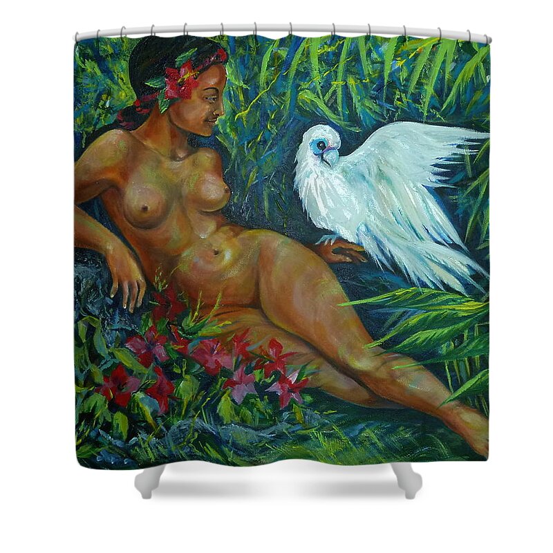 Nude Shower Curtain featuring the painting White Bird by Anna Duyunova