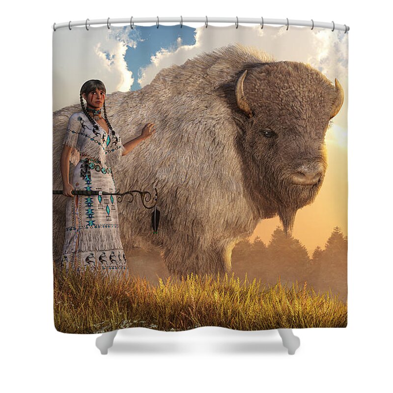 White Buffalo Calf Woman Shower Curtain featuring the digital art White Buffalo Calf Woman by Daniel Eskridge