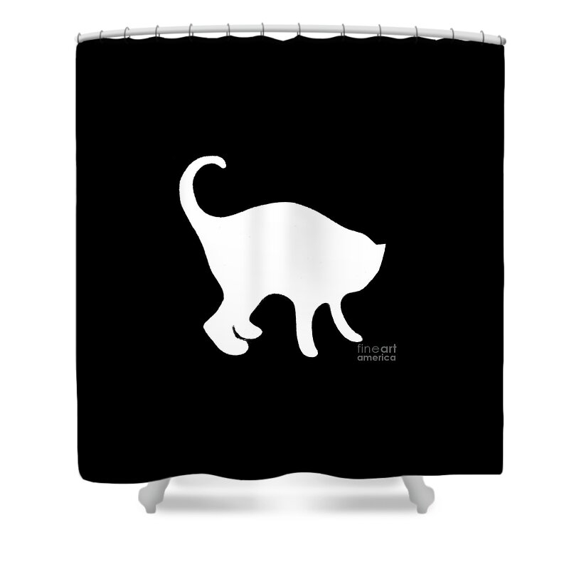 White Shower Curtain featuring the digital art White Cat by Helena Tiainen