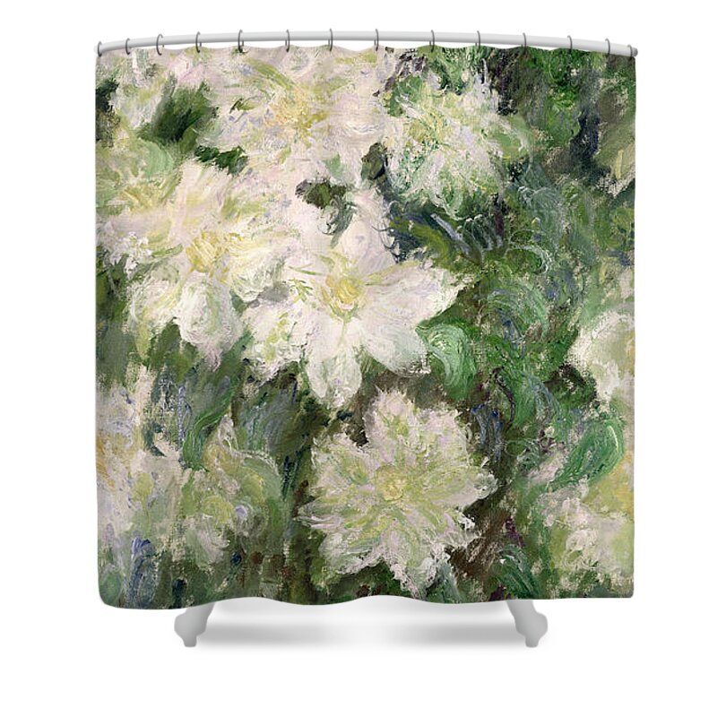 White Clematis Shower Curtain featuring the painting White Clematis by Claude Monet