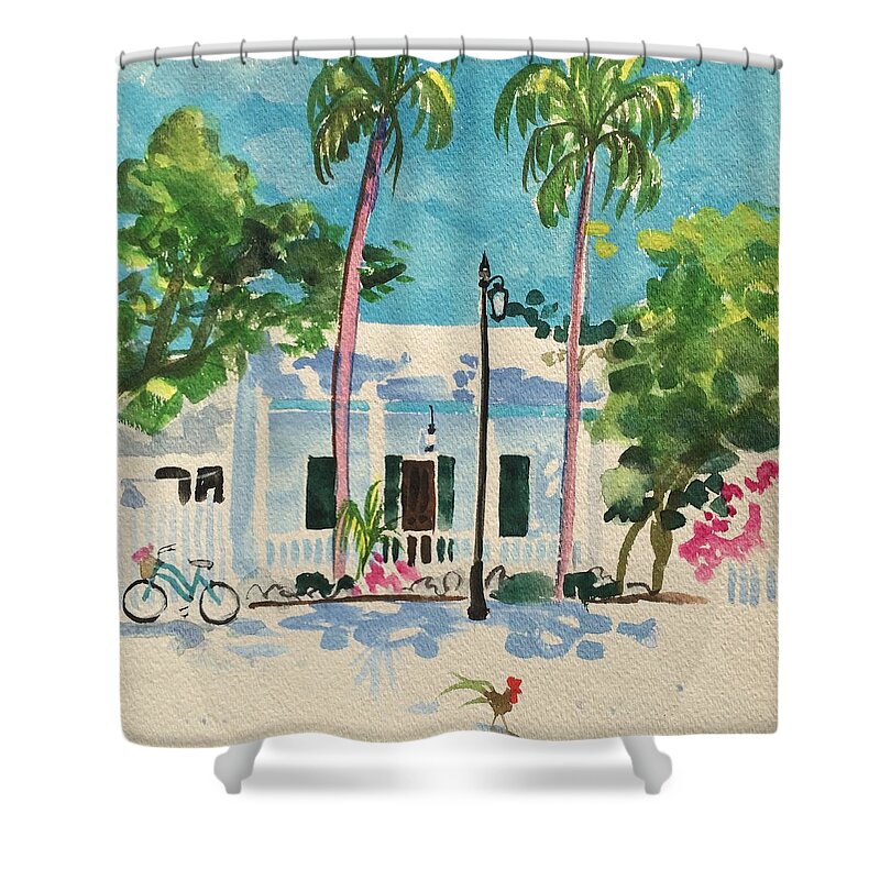 Key West Shower Curtain featuring the painting White Cottage by Maggii Sarfaty