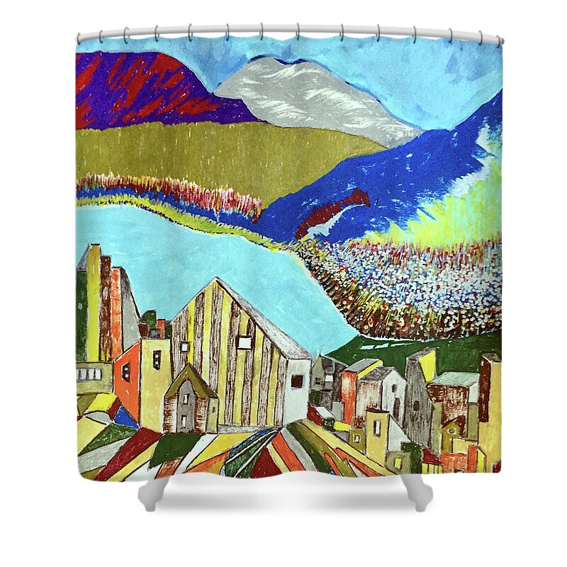 Imaginary Village Shower Curtain featuring the painting White Flowers by Dennis Ellman