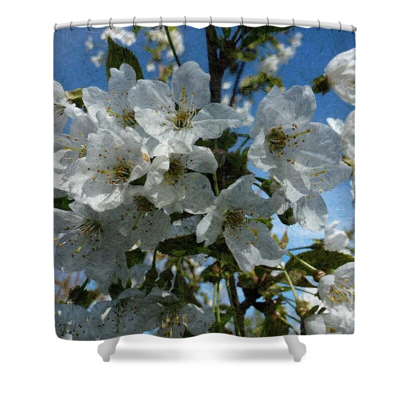 Bloom Shower Curtain featuring the photograph White Flowers - Variation 2 by Jean Bernard Roussilhe