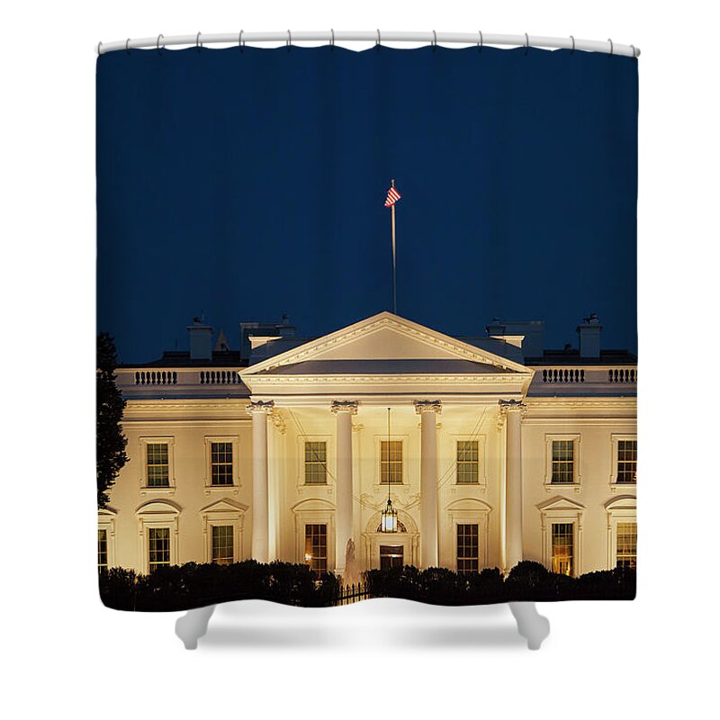 White Shower Curtain featuring the photograph White House at Twilight by Andrew Soundarajan
