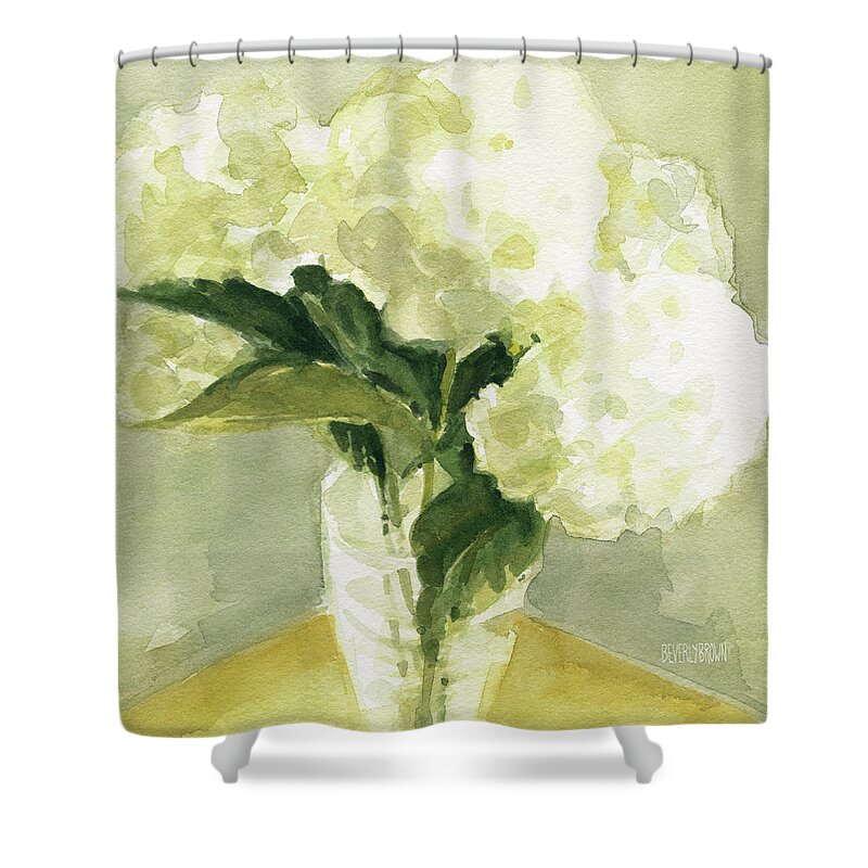 Floral Shower Curtain featuring the painting White Hydrangeas Morning Light by Beverly Brown
