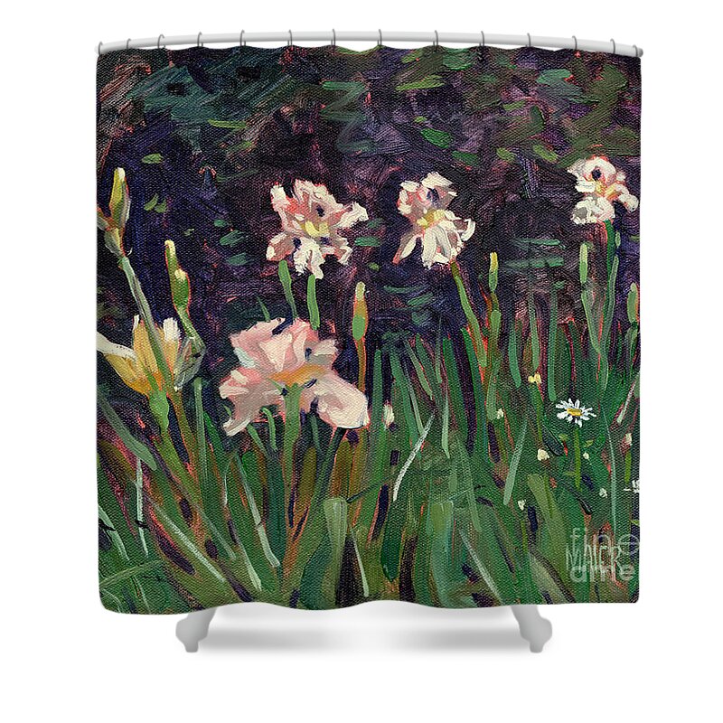 Plein Air Shower Curtain featuring the painting White Irises by Donald Maier