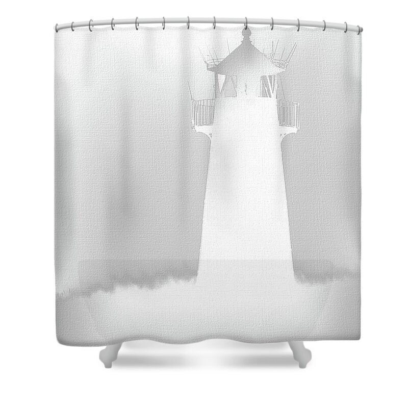 Mona Stut Shower Curtain featuring the digital art Lighthouse White Silhouetted by Mona Stut