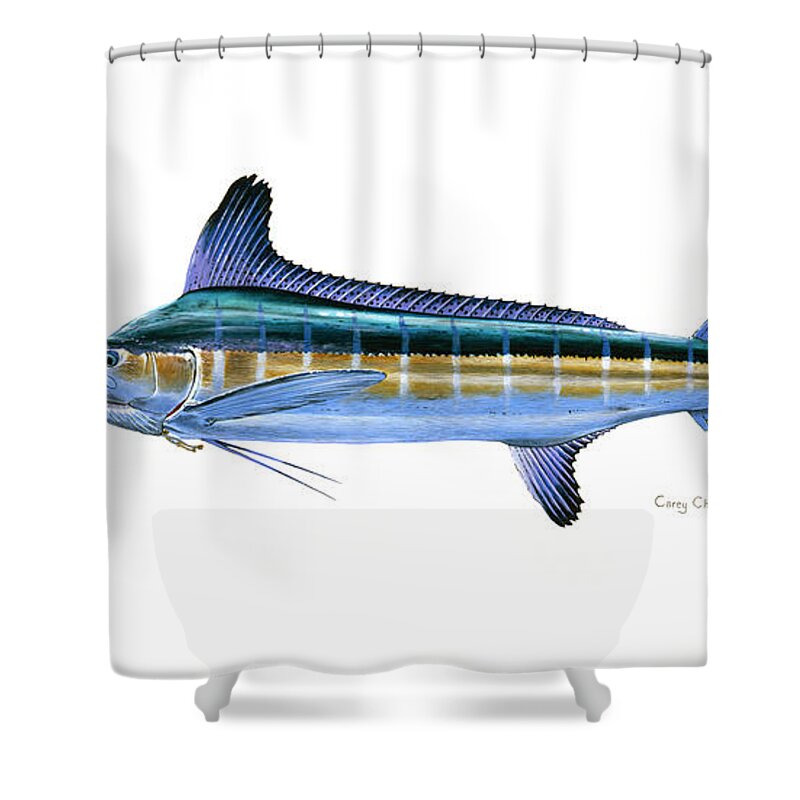 White Marlin Shower Curtain featuring the painting White Marlin by Carey Chen