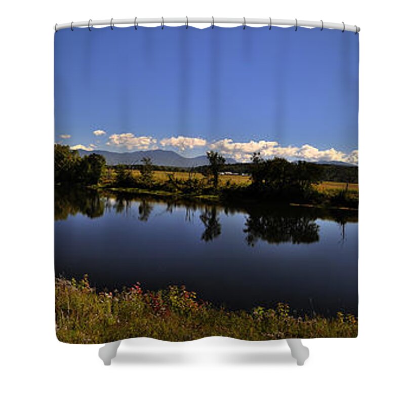 White Shower Curtain featuring the photograph White Mountain Panorama by Deborah Klubertanz