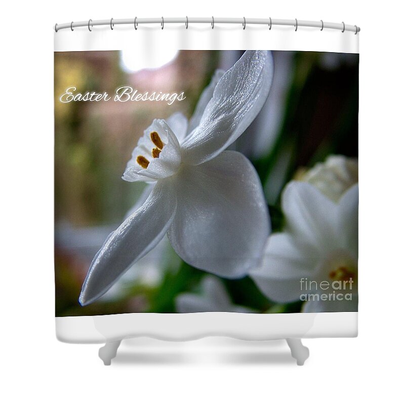 White Narcissi Shower Curtain featuring the photograph White Narcissi Easter Blessings 3 by Joan-Violet Stretch