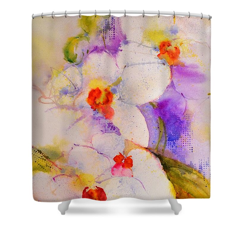 Flowers Shower Curtain featuring the painting White orchids by Betty M M Wong