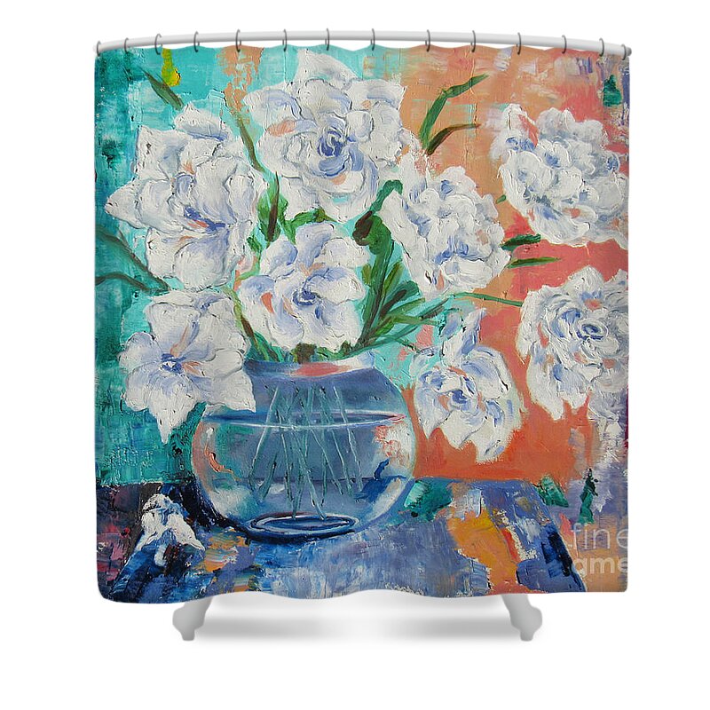 Floral Shower Curtain featuring the painting White Petals by Lisa Boyd