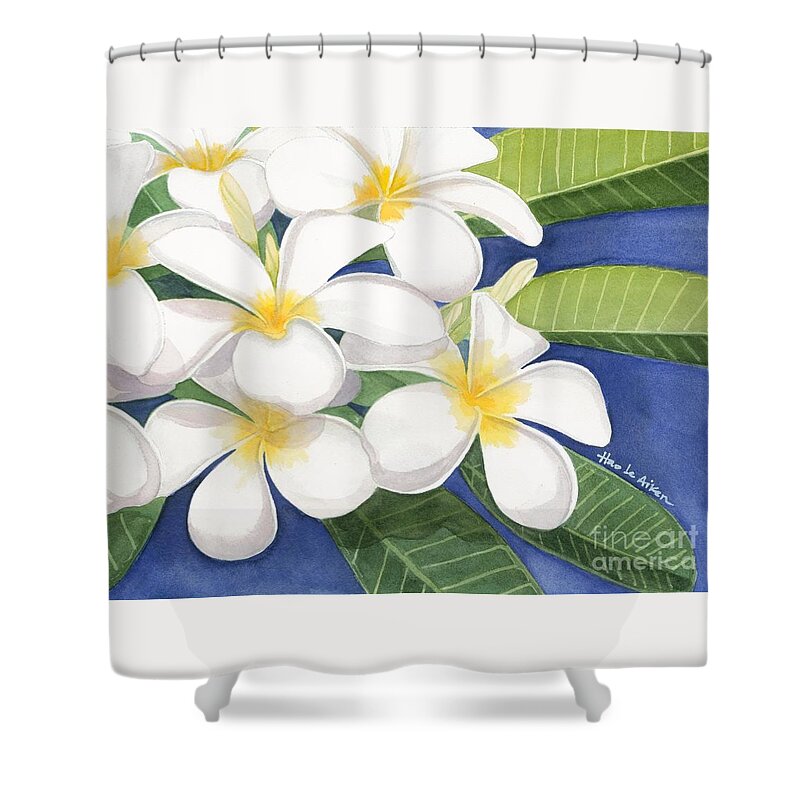 Hao Aiken Shower Curtain featuring the painting White Plumerias I - Watercolor by Hao Aiken