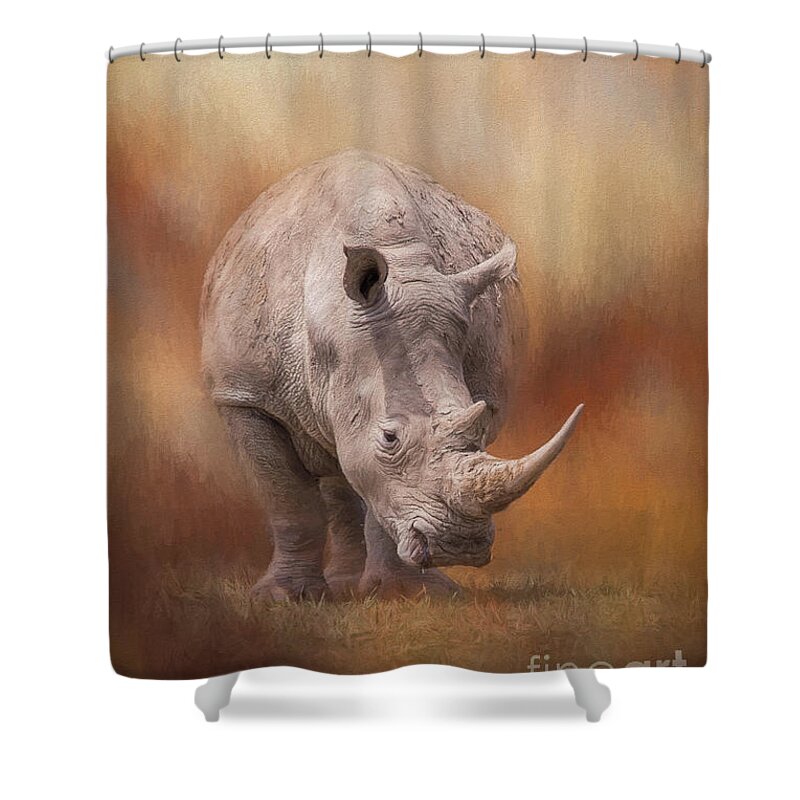 Rhinoceros Shower Curtain featuring the digital art White Rhinoceros In Summer Sun by Sharon McConnell
