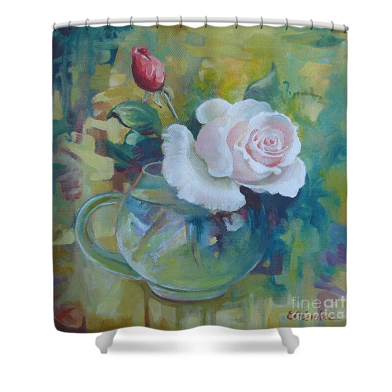 Rose Shower Curtain featuring the painting White rose by Elena Oleniuc