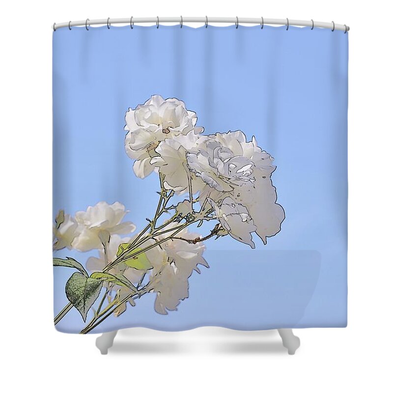 Linda Brody Shower Curtain featuring the digital art White Roses Pastel Abstract by Linda Brody