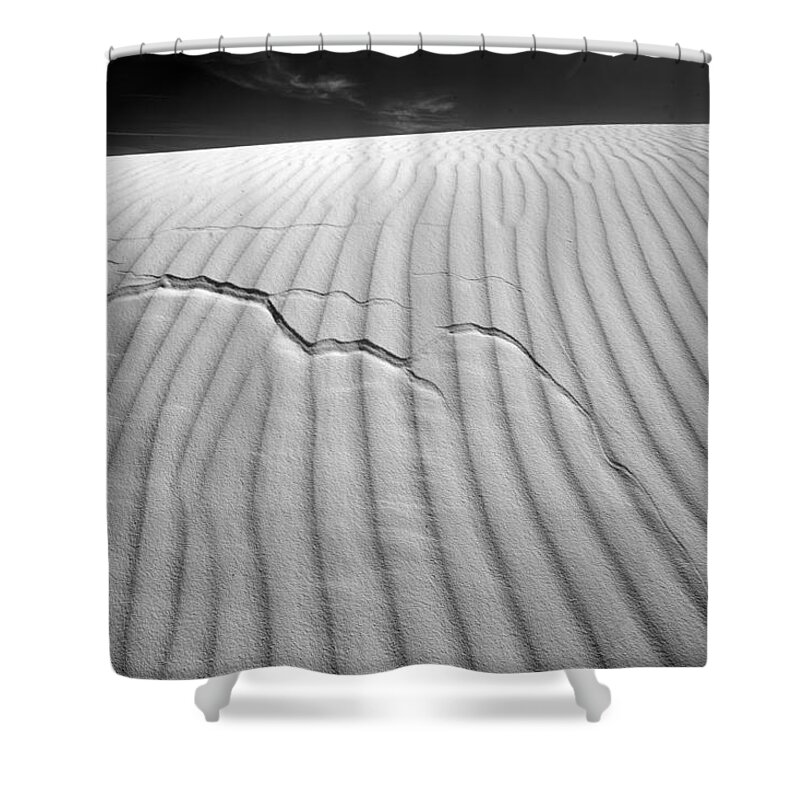 Black & White Shower Curtain featuring the photograph White Sands Cracked by Peter Tellone