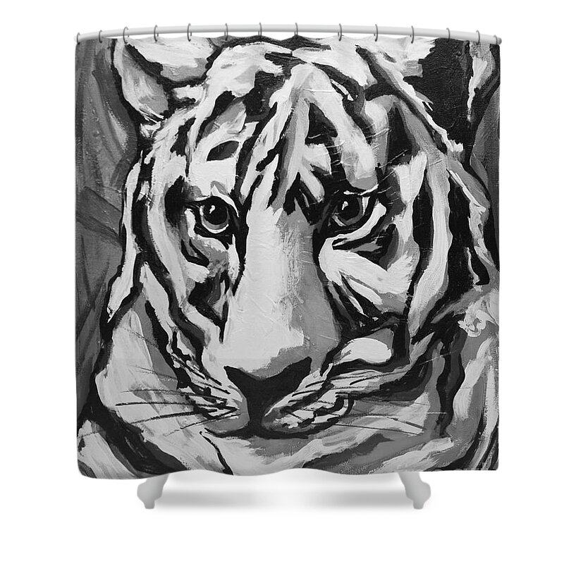 Tiger Shower Curtain featuring the painting White Tiger Not monochrome by Rebecca Weeks