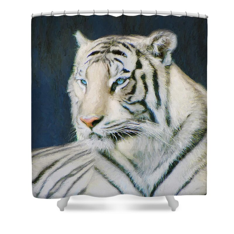 White Tiger Shower Curtain featuring the photograph White Tiger Portrait by Sandi OReilly