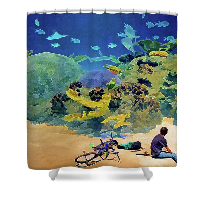 Vibrant Shower Curtain featuring the mixed media Who's Fishing? by Lynda Lehmann