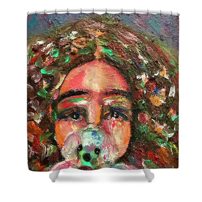  Shower Curtain featuring the painting Why you leave us by Wanvisa Klawklean