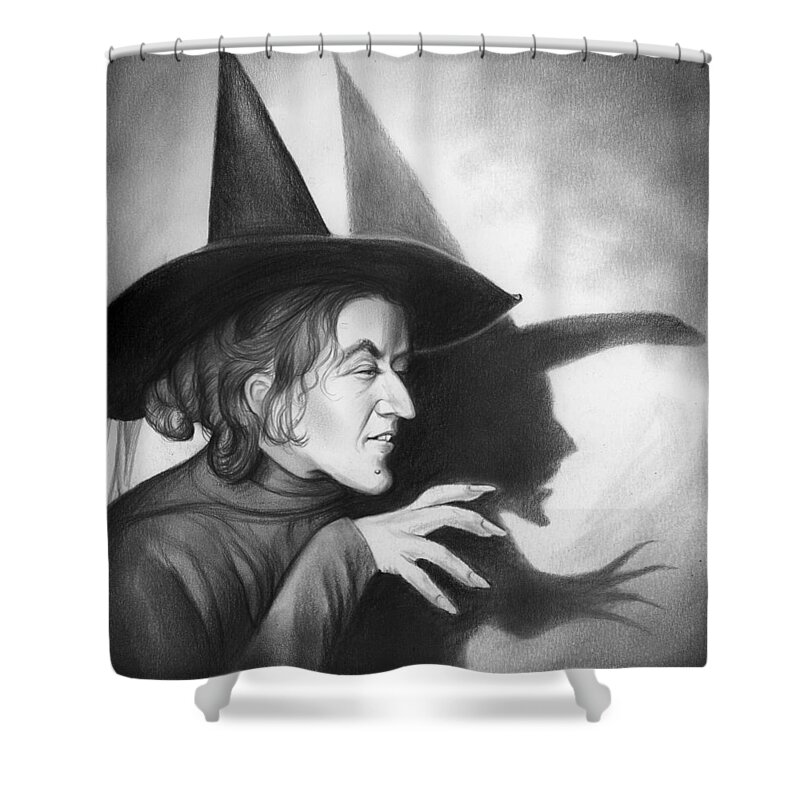 Margaret Hamilton Shower Curtain featuring the drawing Wicked Witch of the West by Greg Joens