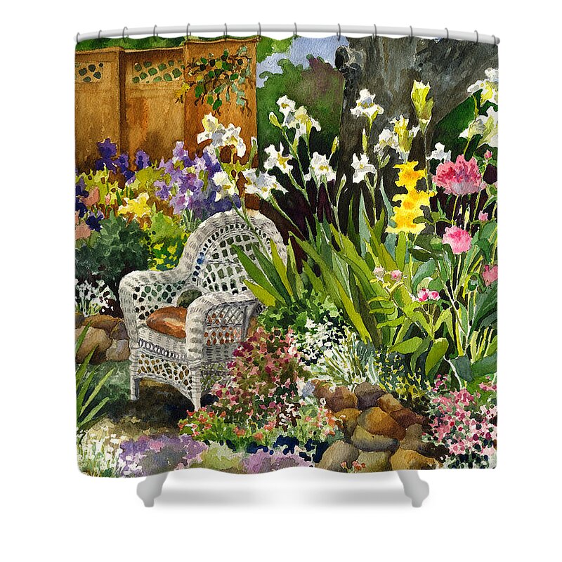 Wicker Chair Painting Shower Curtain featuring the painting Wicker Chair by Anne Gifford