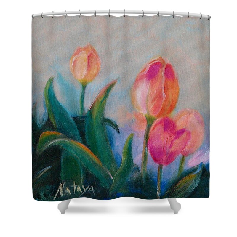Tulips Shower Curtain featuring the painting Wild About Tulips by Nataya Crow