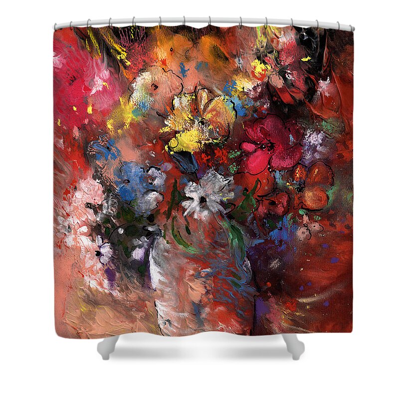 Flowers Shower Curtain featuring the painting Wild Flowers Bouquet in A Terracota Vase by Miki De Goodaboom