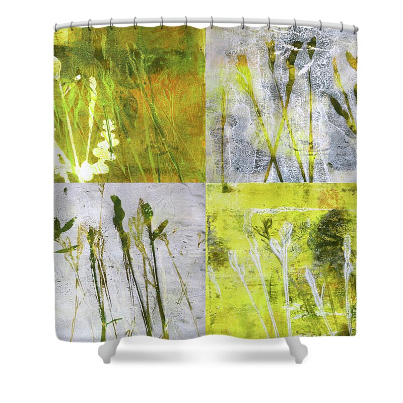 Wild Grass Shower Curtain featuring the painting Wild Grass Collage 2 by Nancy Merkle