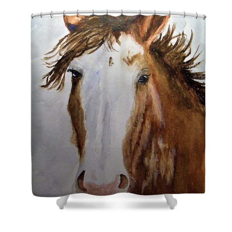 Horse Shower Curtain featuring the painting Wild in the Wind by Carol Grimes