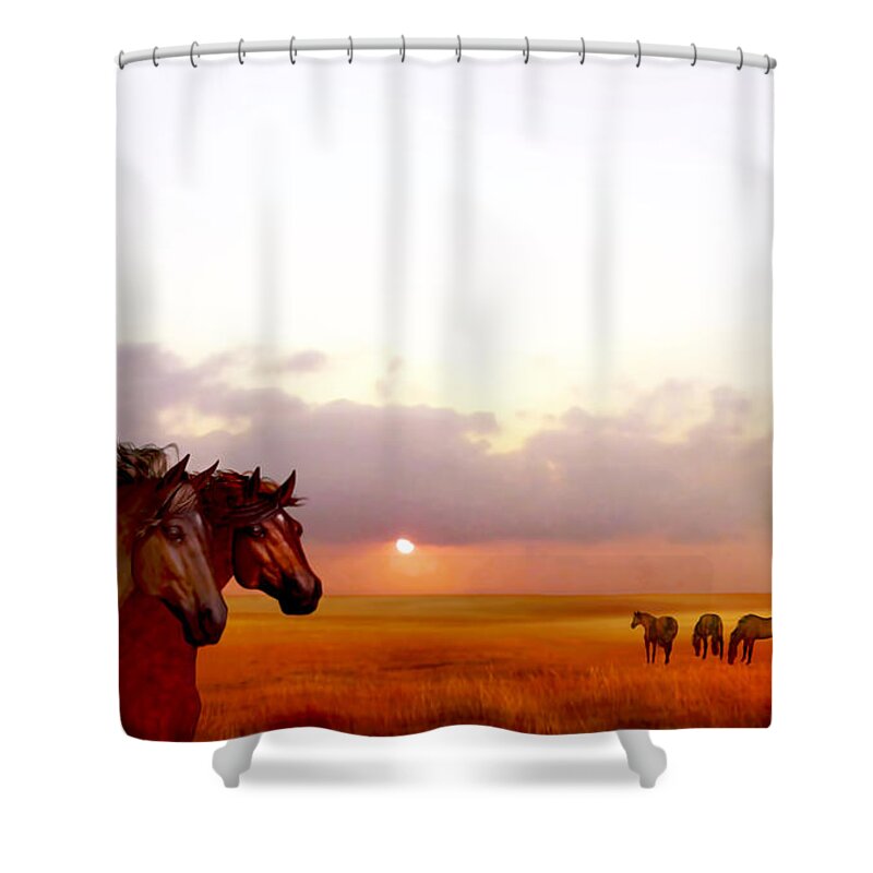 Equine Art Shower Curtain featuring the painting Wild moorland ponies by Valerie Anne Kelly