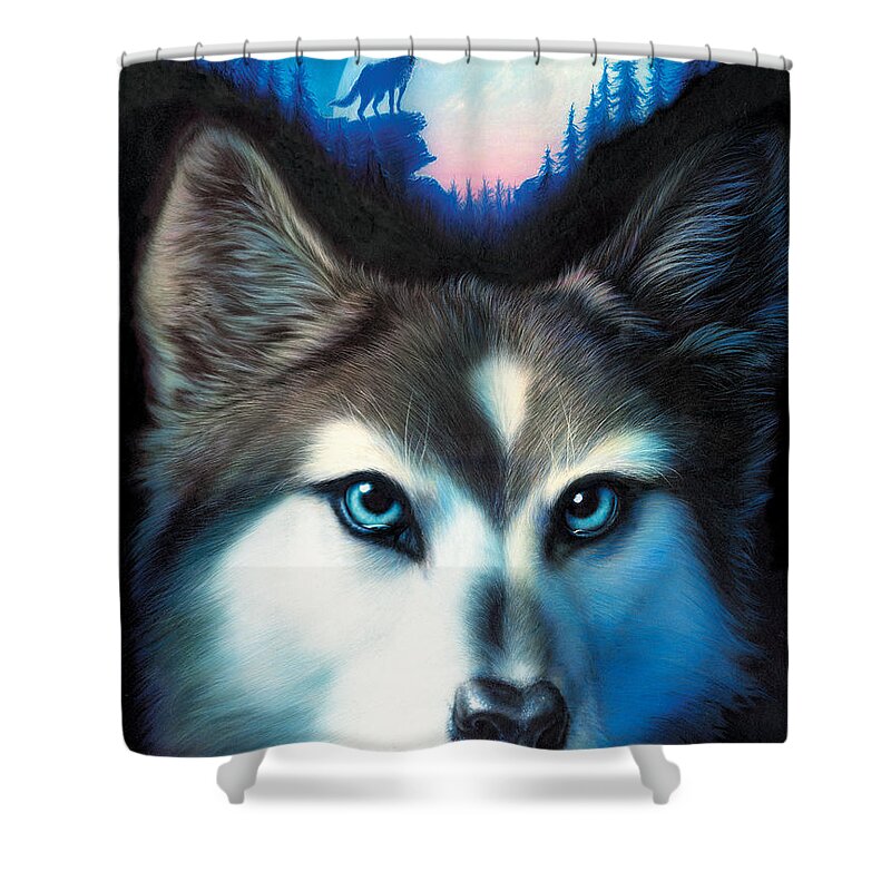 Wolf Shower Curtain featuring the photograph Wild One by MGL Meiklejohn Graphics Licensing