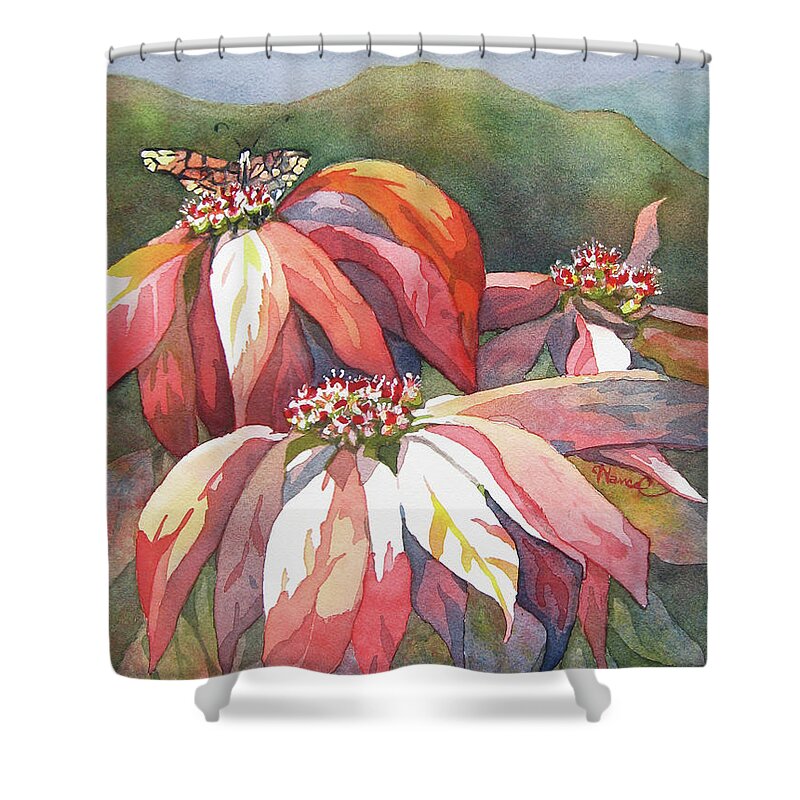 Nancy Charbeneau Shower Curtain featuring the painting Wild Poinsettias by Nancy Charbeneau