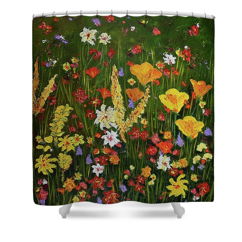 Barriestarkart Shower Curtain featuring the painting Wildflower Garden by Barrie Stark