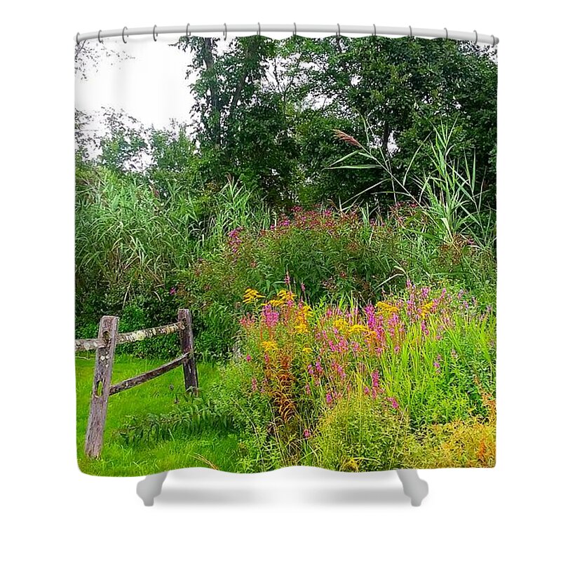 Wildflowers Shower Curtain featuring the photograph Wildflowers and Fence in Bridgewater by Dani McEvoy