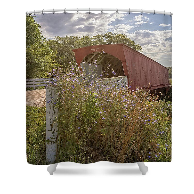 Hogback Bridge Shower Curtain featuring the photograph Wildflowers at Hogback Bridge by Susan Rissi Tregoning