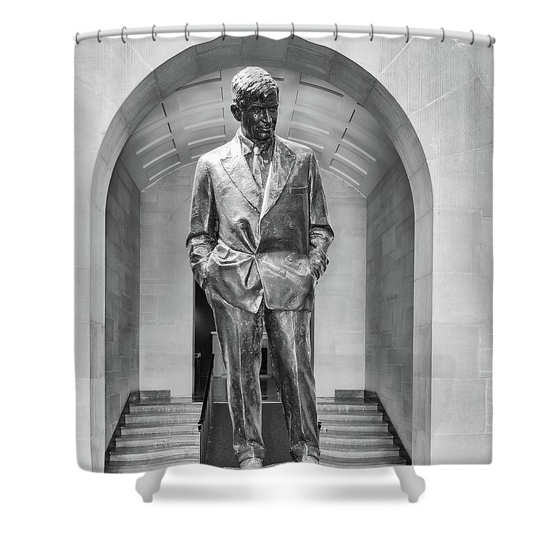 Claremore Shower Curtain featuring the photograph Will Rogers Statue Claremore Oklahoma by Bert Peake
