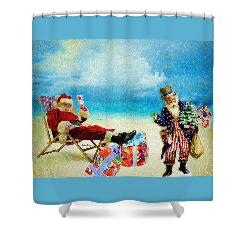 Rafael Salazar Shower Curtain featuring the digital art Will the Real Santa Claus Please Stand Up by Rafael Salazar