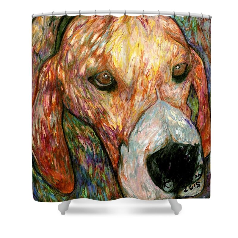 A Great Dog Shower Curtain featuring the drawing Willie by Jon Kittleson