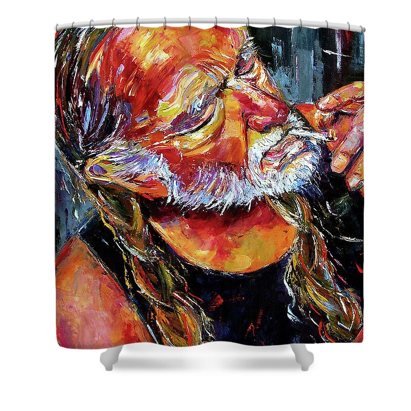 Willie Nelson Shower Curtain featuring the painting Willie Nelson Booger Red by Debra Hurd