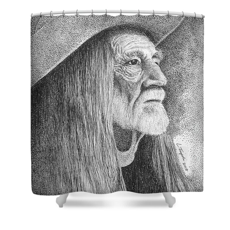 Willie Nelson Shower Curtain featuring the drawing Willie Nelson by Lawrence Tripoli