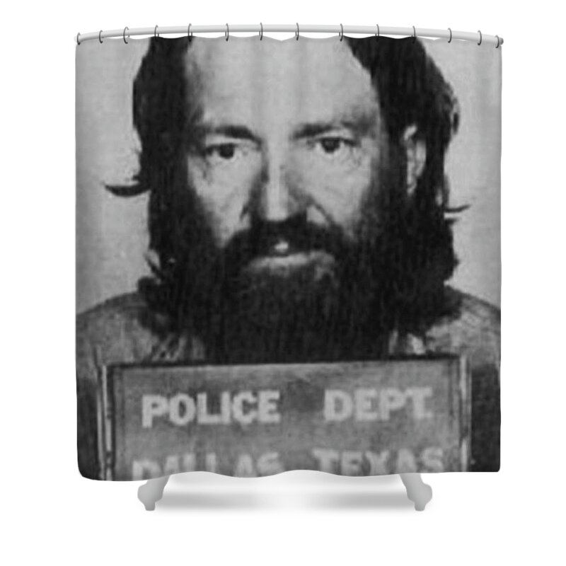 Willie Nelson Shower Curtain featuring the painting Willie Nelson Mug Shot Vertical Black and White by Tony Rubino