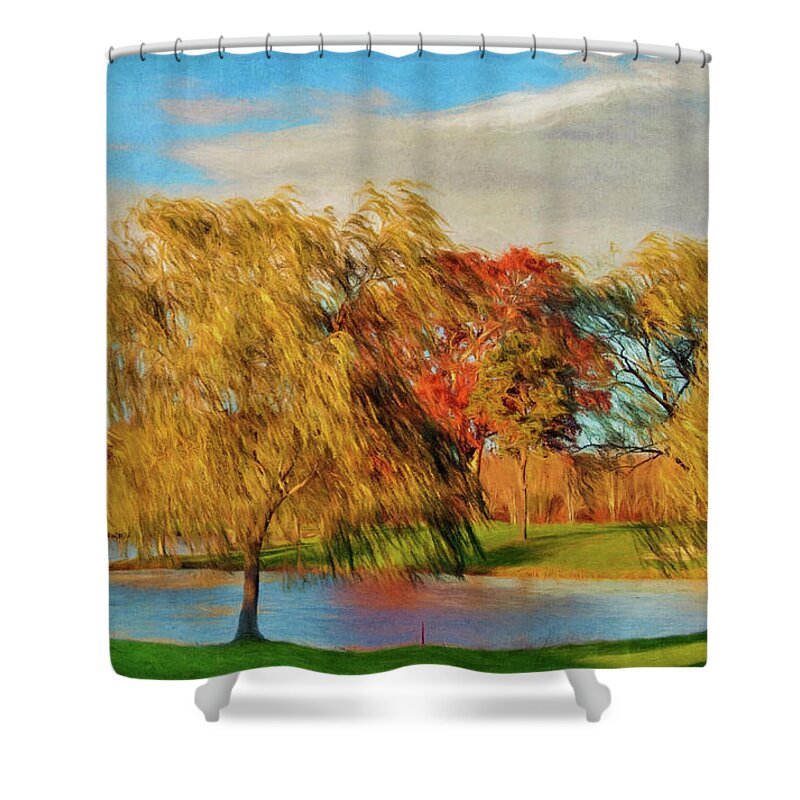 Willows Shower Curtain featuring the photograph Willows In Autumn by Cathy Kovarik