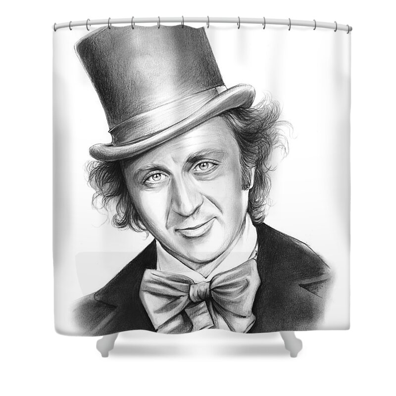 Willy Wonka Shower Curtain featuring the drawing Willy Wonka by Greg Joens