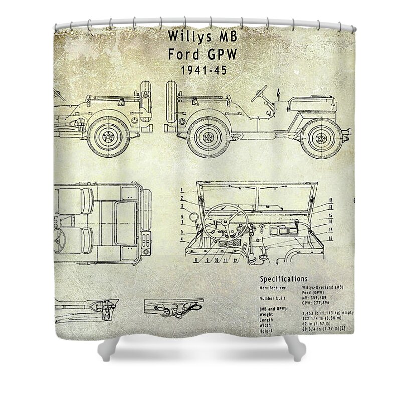 Willys Shower Curtain featuring the photograph Willys Jeep Blueprint by Jon Neidert