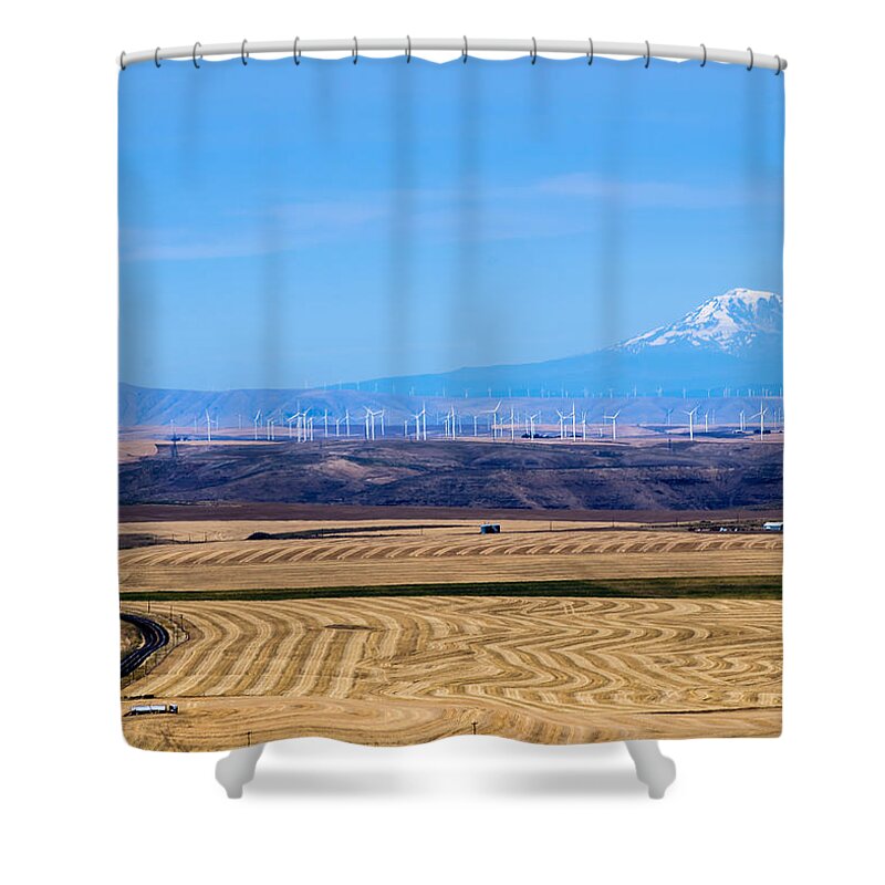 Wind Farm Shower Curtain featuring the photograph Wind and Wheat by Tom Potter